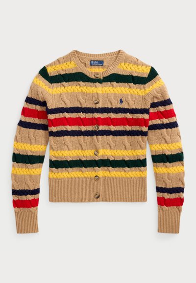 Polo Ralph Lauren STRIPED CABLE WOOL CASHMERE CARDIGAN - Kardigán - camel melange multi