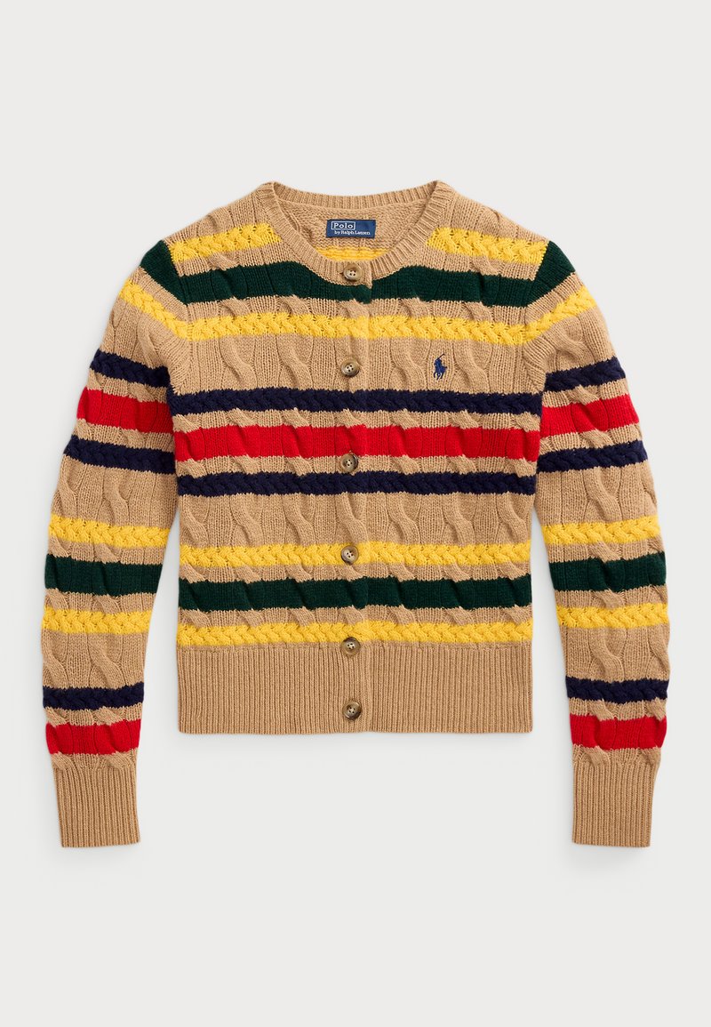Polo Ralph Lauren STRIPED CABLE WOOL CASHMERE CARDIGAN - Gilet - camel melange multi