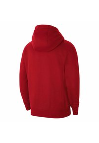 Felpa rossa con cappuccio ampio e regolabile, maniche lunghe e materiale in pile testurizzato. Presenta polsini e orlo a coste per una vestibilità aderente.