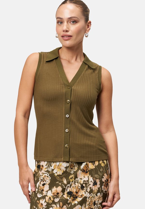 MIT KNOPFLEISTE - Weste - dark olive