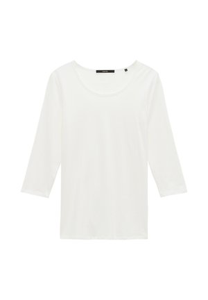 Weißes Langarm-T-Shirt aus weichem Material, mit rundem Ausschnitt und lockerer Passform. Keine sichtbaren Muster oder Akzente.