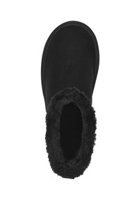 Pantofole nere con una morbida fodera simile a pelliccia e un materiale esterno liscio. Design con punta rotonda e stile a caviglia bassa.