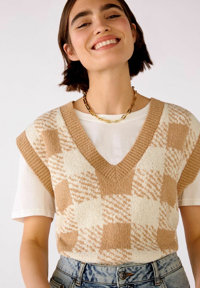 Damen Strickjacken | Oui Strickpullover white camel/camel - EH85742 Damen Strickjacken | Oui Strickpullover white camel/camel - EH85742