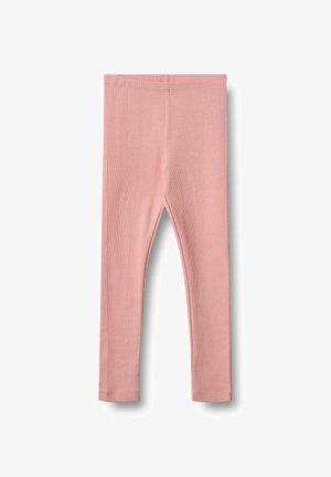 Leggings rosa a coste con vita elastica. Il tessuto è morbido e elasticizzato, progettato per offrire comfort e libertà di movimento.