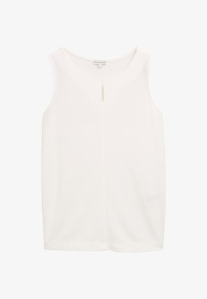 Witte mouwloze top met een ronde halslijn en een sleutelgaatje aan de voorkant. Glad materiaal, rechte snit en geen zichtbare naden.