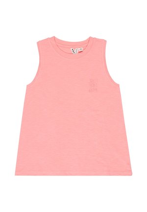 Różowy bezrękawnik z okrągłym dekoltem, z małym haftowanym logo palmy na lewej piersi.