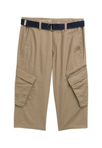 MAX OVERKNEE MIT GÜRTEL - Shorts - beige mesh print