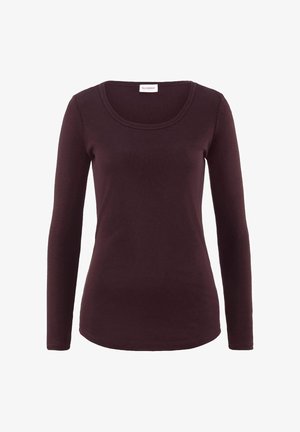 Burgunderfarbener Langarmshirt aus weichem Stoff, mit Rundhalsausschnitt, figurbetontem Design und glatter Textur ohne Muster oder Akzente.