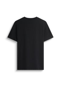Camiseta de algodón negra con mangas cortas, cuello redondo y un diseño liso sin patrones ni acentos visibles.