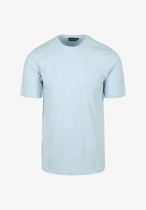 Lichtblauwe t-shirt met korte mouwen, gemaakt van zachte katoen. Heeft een ronde hals en een rechte zoom. Minimalistisch ontwerp zonder zichtbare patronen.