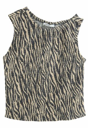 REGULAR FIT - SHIRRED ASYMMETRIC SLEEVELESS - Blusa - grey ecru zebra print