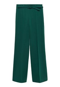 Wijd beenbroek van diepgroene stof, met een riem met een gesp, een soepele textuur en een tailored ontwerp voor een elegante pasvorm.