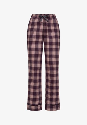 Blommefarvede og beige ternede bukser med snoretræk i taljen, lige ben og manchetter ved kanten. Fremstillet af blødt stof med en børstet tekstur.