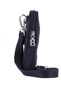 Blaue Stoff-Crossbody-Tasche mit strukturierter Oberfläche, silberner Hardware, doppeltem Reißverschluss und abnehmbarem Schulterriemen für vielseitige Tragemöglichkeiten.