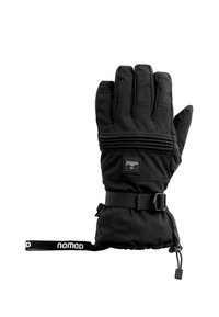 Zwarte gevoerde handschoenen met een gerekt grip op de vingers, verstelbare polsband en een logo-patch op de achterkant. Versterkte stikseldetails.