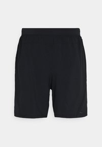Pantalones cortos deportivos negros con cinturilla elástica y paneles laterales de malla, adecuados para deportes o uso casual.