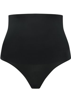 Slip nero a vita alta realizzato in un tessuto morbido e elasticizzato, con finitura opaca e senza cuciture visibili o decorazioni.