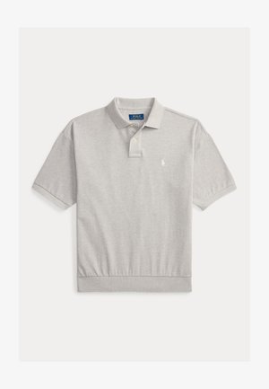 Helehall lühikeste varrukatega polosärk, kahekorguseline nööpide plokk, soonikurrus krae ja serv ning vasakul rinnal väike valge tikandiga logo.