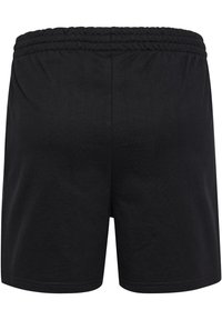 Svarte bomullsshorts med elastisk midje. Glatt tekstur, enkelt design, og ingen synlige mønstre eller detaljer i maskinvare.