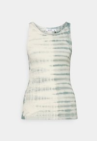 Ärmelloses Oberteil aus einem weichen, dehnbaren Stoff mit einer hellen Cremefarbe und grünen Batikstreifen. Gerundeter Ausschnitt und taillierte Passform.