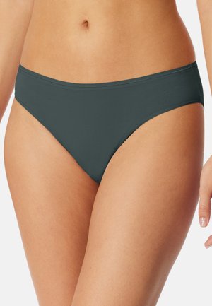 Ciemnoszare bikini o gładkiej teksturze, niskim stanie i prostym pasku, odpowiednie do pływania lub casualowego noszenia.