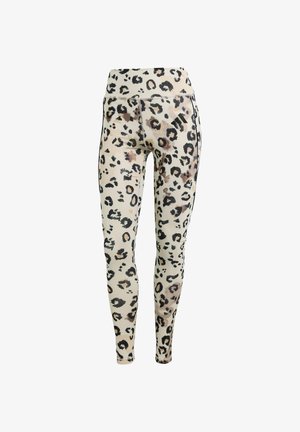 Leggings a stampa leopardata con sfondo cream, macchie nere e marroni, vita alta e cuciture piatte per il massimo comfort.