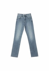 Světle modré džíny s rovnými nohavicemi, s klasickým pěti kapsovým designem a minimálním vyblednutím po celé délce.