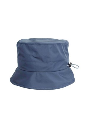 Blue waterproof bucket hat with a rounded crown, wide brim, adjustable drawstring, and a smooth texture. No visible patterns or accents.