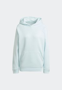 Sweat à capuche bleu clair avec cordon de serrage, poche frontale kangourou et poignets côtelés. Confectionné en tissu doux, doté d'une finition subtilement texturée.