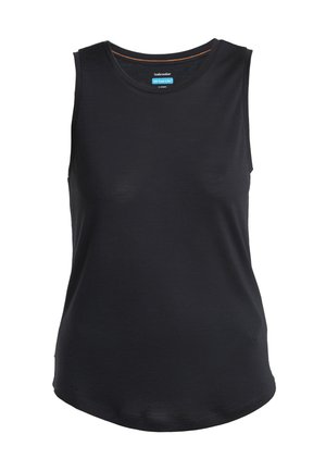 Zwarte tanktop van lichtgewicht katoen. Heeft een ronde hals en een mouwloos ontwerp met een rechte zoom aan de onderkant.