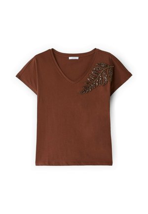 Motivi, T-SHIRT CON RICAMO SULLA SPALLA - T-shirt imprimé - marrone
