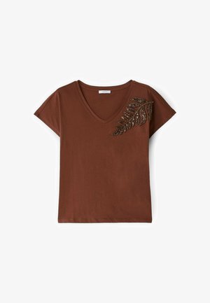 Motivi, T-SHIRT CON RICAMO SULLA SPALLA - T-Shirt print - marrone
