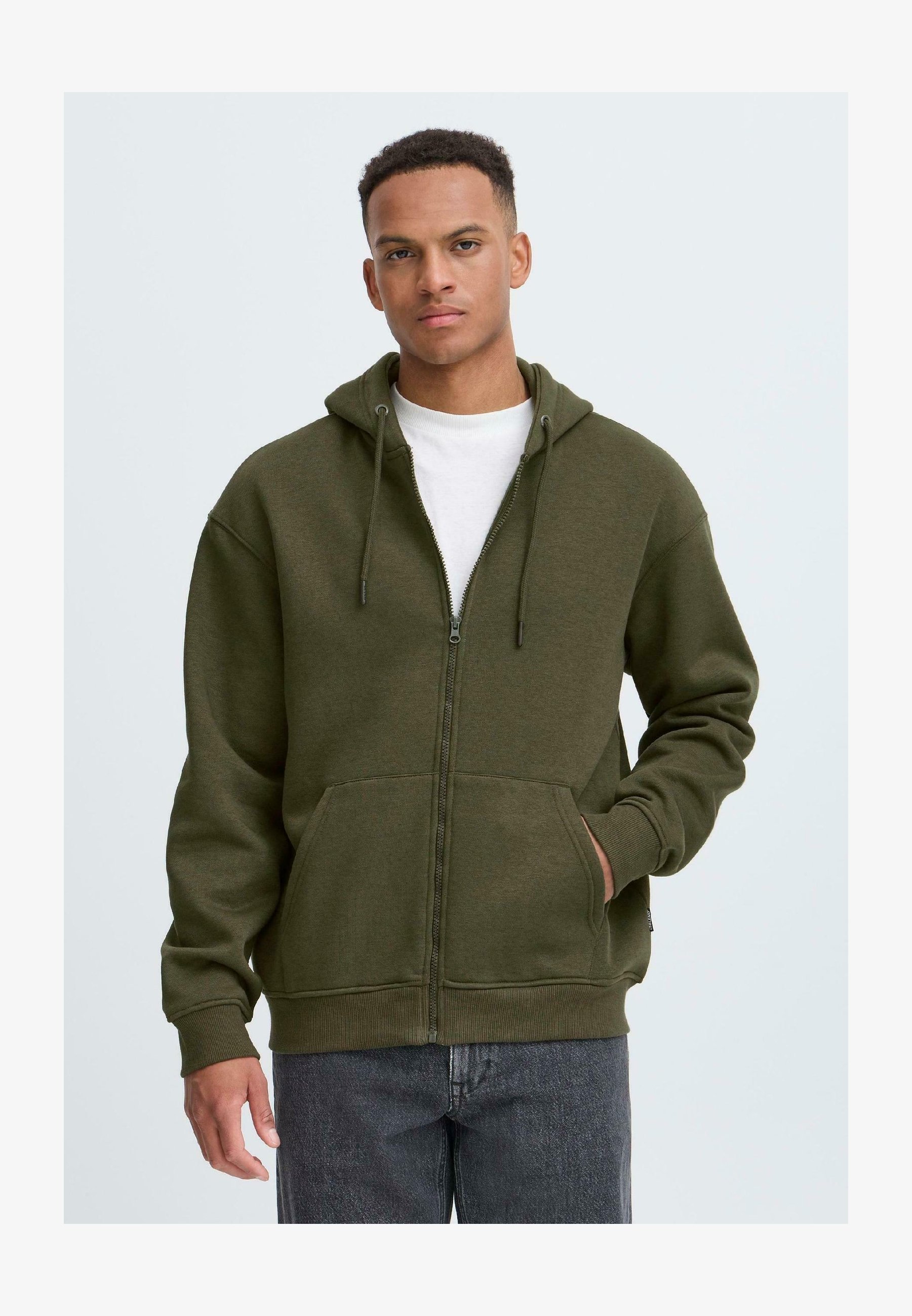 Kam Jeanswear Felpa Con Cappuccio E Cerniera Uomo - 65% Cotone, Tasche A Marsupio, Colore Oliva, Taglia XXL