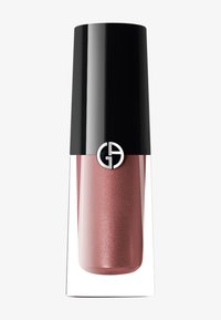 Gloss à lèvres dans un conteneur en verre transparent avec un capuchon noir cylindrique. Le gloss a une couleur rose métallisé avec des reflets. Logo GA sur le capuchon.