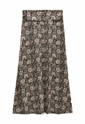 Schwarz-weiß gemusterter Midirock mit Blumenmuster, hohem Bund und plissiertem Design.