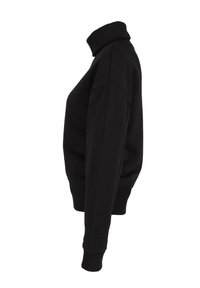 Felpa nera con colletto alto, maniche lunghe e polsini a coste. Realizzata in tessuto morbido, presenta una vestibilità comoda e un design minimale.