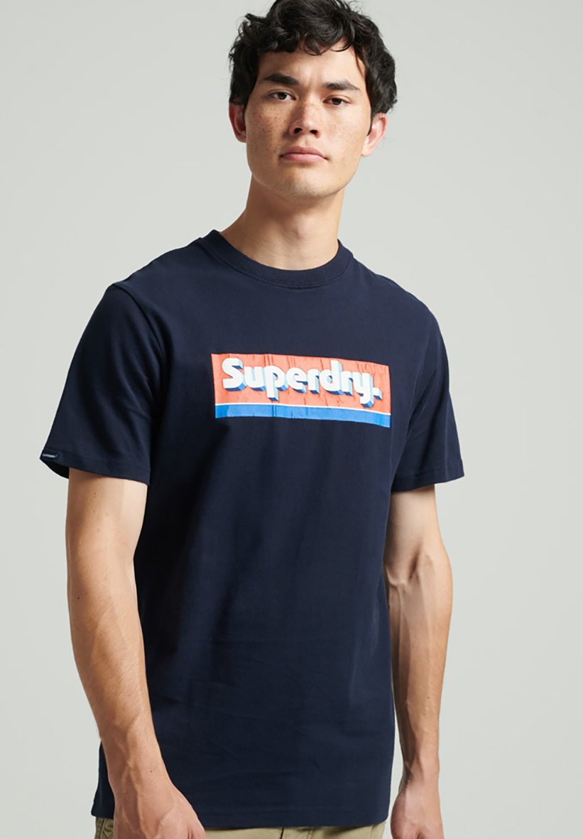 T-shirt Superdry Vintage Tokyo Japon - Bleu Marine, Taille L (38" Poitrine) - Occasion Très Bon état