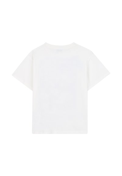 T-shirt en coton blanc avec un col rond et des manches courtes. Le dos est uni, sans logos ni motifs visibles. Texture douce et lisse.