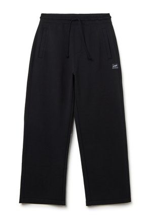 Pantaloni jogger neri realizzati in morbido cotone misto, con vita elasticizzata e cordino, tasche laterali e una patch con logo sulla coscia.