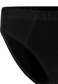 Slip da nuoto neri realizzati in tessuto liscio, con vita alta e cuciture grigie a contrasto lungo le cuciture, per una vestibilità aderente.