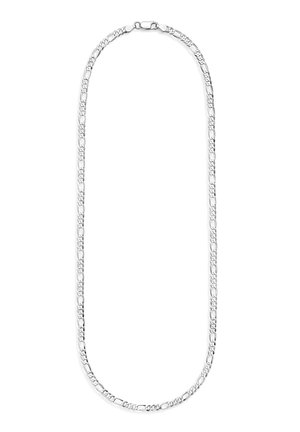 Silberne Figaro-Kette mit abwechselnden kurzen und langen ovalen Gliedern und einem Karabinerverschluss.