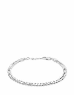 Sidabrinė grandinėlės apyrankė su susipynusiomis grandelėmis, turinti lygią tekstūrą ir užsegimą. Minimalistinio dizaino, tinkanti įvairiems stiliams.