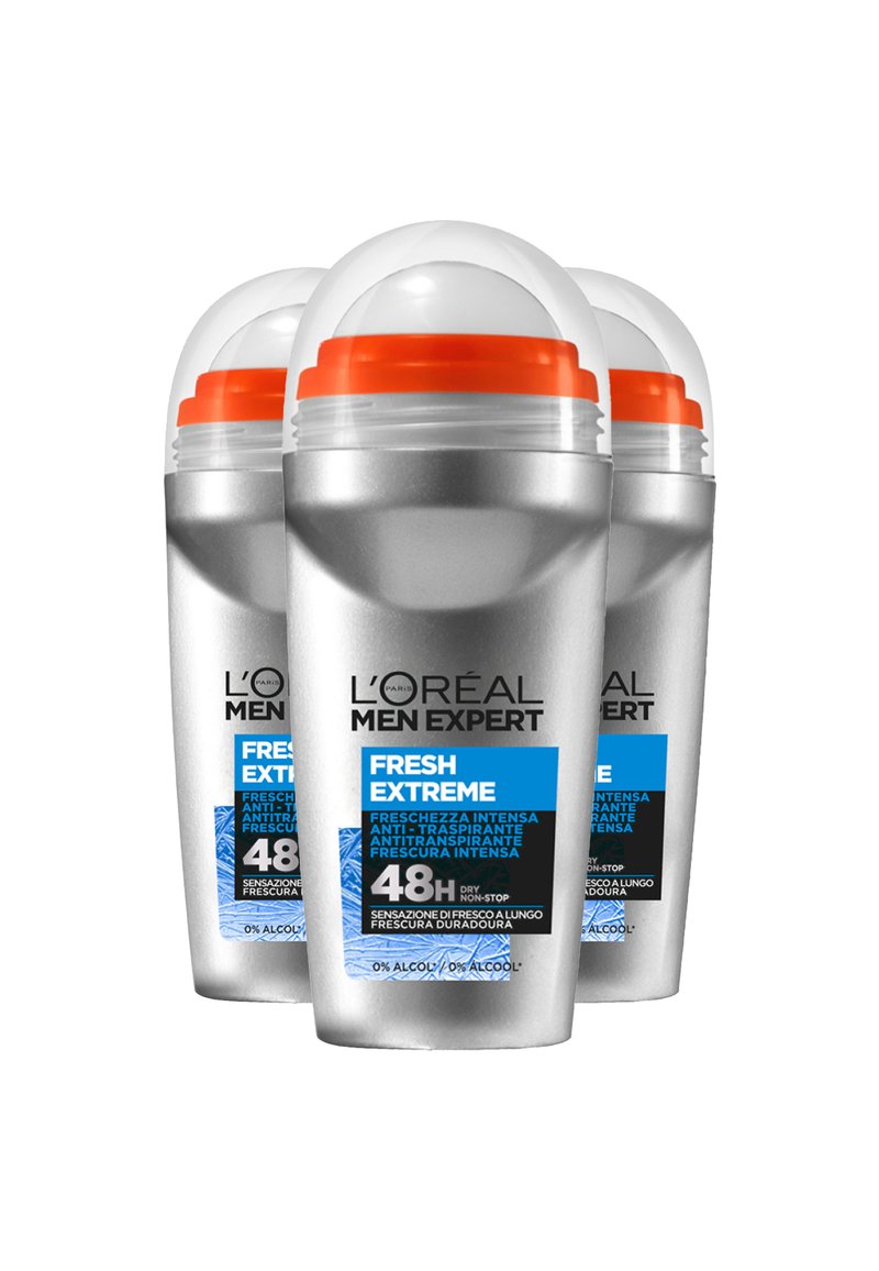 L'Oréal Men Expert - L'ORÉAL MEN EXPERT FRESH EXTREME DEODORANTE ROLL-ON ANTI-TRASPIRANTE, FRESCHEZZA INTENSA, 50ML - 3 PACK - Deodorante - trasparente, Ingrandire