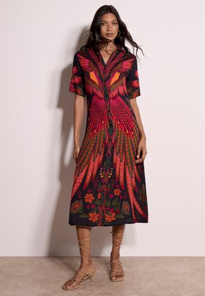 Apricot, TOUCAN TROPICAL SHIRT MIDI DRESS - Abito a camicia - black
