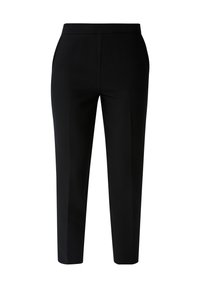 Pantalon noir sur mesure longueur cheville avec taille haute, pli à l'avant et coupe slim droite.
