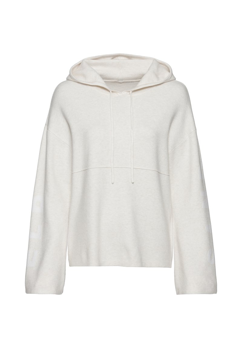 Helle, cremefarbene Kapuzenpullover mit lockerer Passform, langen Ärmeln und einer vorderen Kängurutasche. Mit verstellbaren Kordeln.