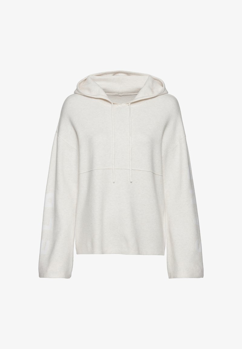 Helle, cremefarbene Kapuzenpullover mit lockerer Passform, langen Ärmeln und einer vorderen Kängurutasche. Mit verstellbaren Kordeln.