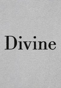 Tessuto grigio con una morbida texture che presenta la parola "Divina" in lettere nere in grassetto, accentuata da due piccoli punti neri.