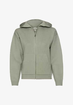 Lysegrøn hættejakke med lynlås, lavet i tekstureret stof, med frontlynlås, sidelommer og ribbede manchetter.