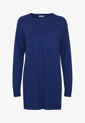 Sinine kudumipaita ümmarguse kaelusega, pikkade varrukatega, ribakujundusega õlgadel ja külgslitsidega hemmi juures täiendava mugavuse saavutamiseks.